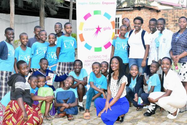 Group photo of people in front of Career Girls banner