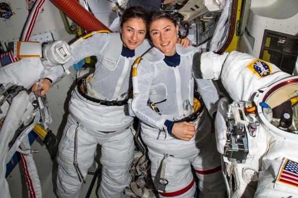 Astronauts Jessica Meir and Christina Koch in the International Space Station