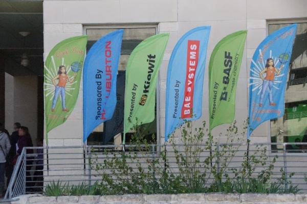 Group of green and blue banners