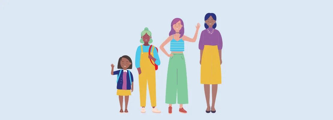 Illustration of diverse group of girls and women