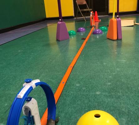 Orange matchbox track with blue loop