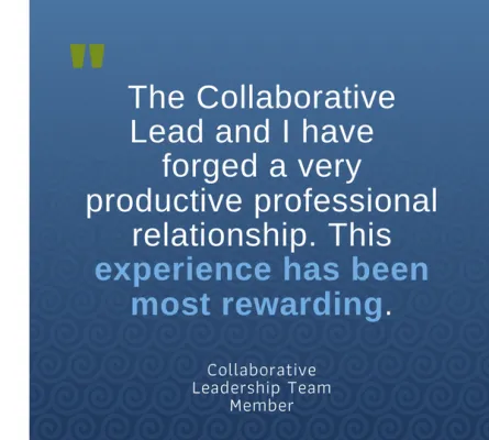 The Collaborative Lead and I have forged a very productive professional relationship. This experience has been most rewarding.