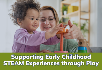 Supporting Early Childhood STEAM Experiences through Play - woman with child putting wooden ring on spindle