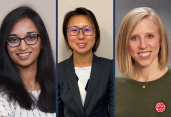 Collage of 3 photos of women - woman with long dark hair and glasses, woman with short, dark hair and glass, woman with blonde hair