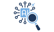 Letters AI in a circuit board style graphic with a magnifying glass