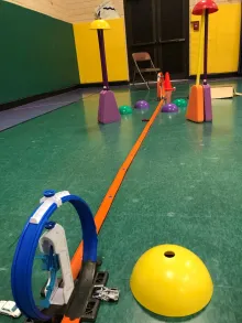 Orange matchbox track with blue loop