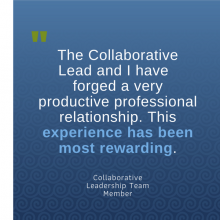 The Collaborative Lead and I have forged a very productive professional relationship. This experience has been most rewarding.