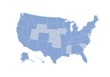 Blue and gray map showing states with collaboratives