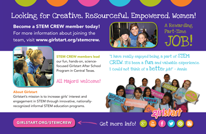 Girlstart STEM Crew Flyer - Become a STEM Crew member today!